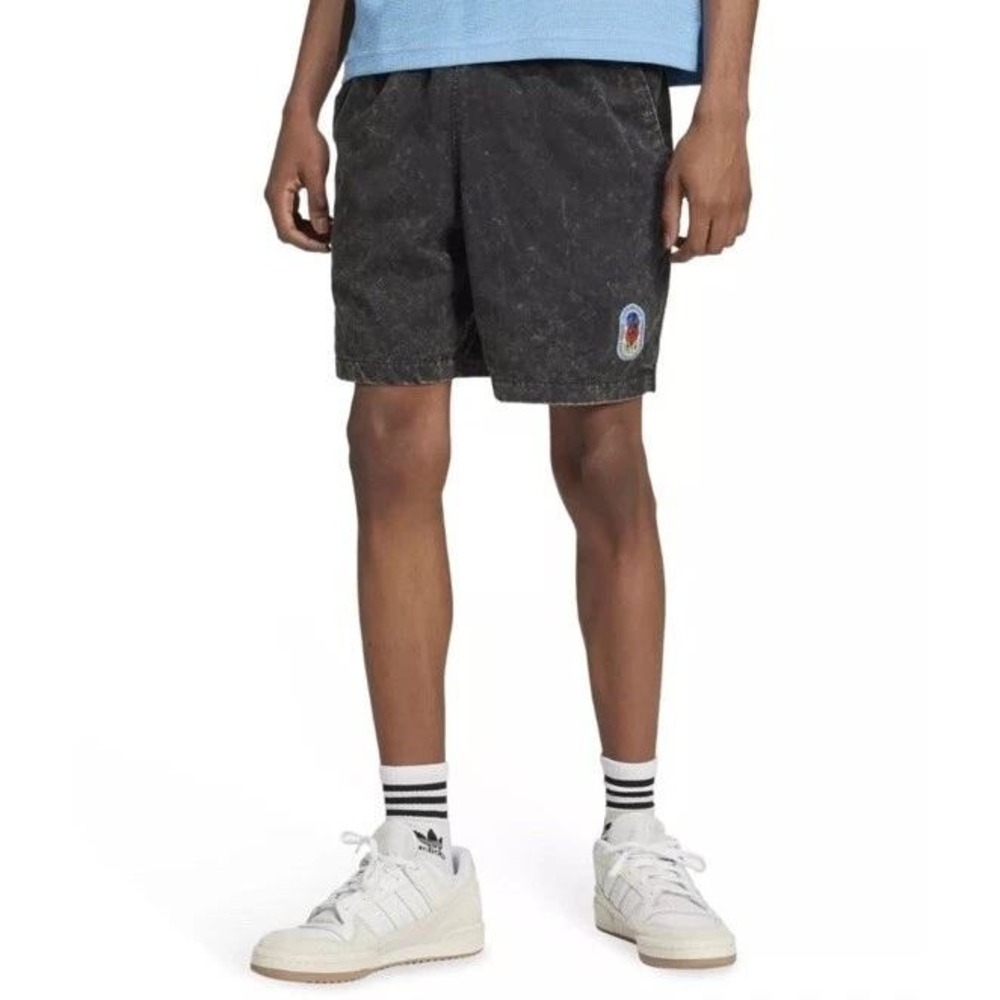 Adidas Originals Men Black Acid Wash Shorts Elastic Waist Trefoil Patch XS New